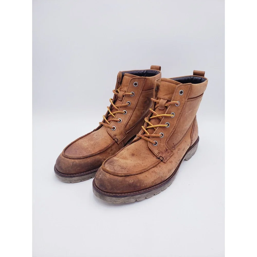 Ecco Men's Holbrok 532234 Mid Cut Lace Boot Slip Resist Moc Toe Tan Mens Size 47